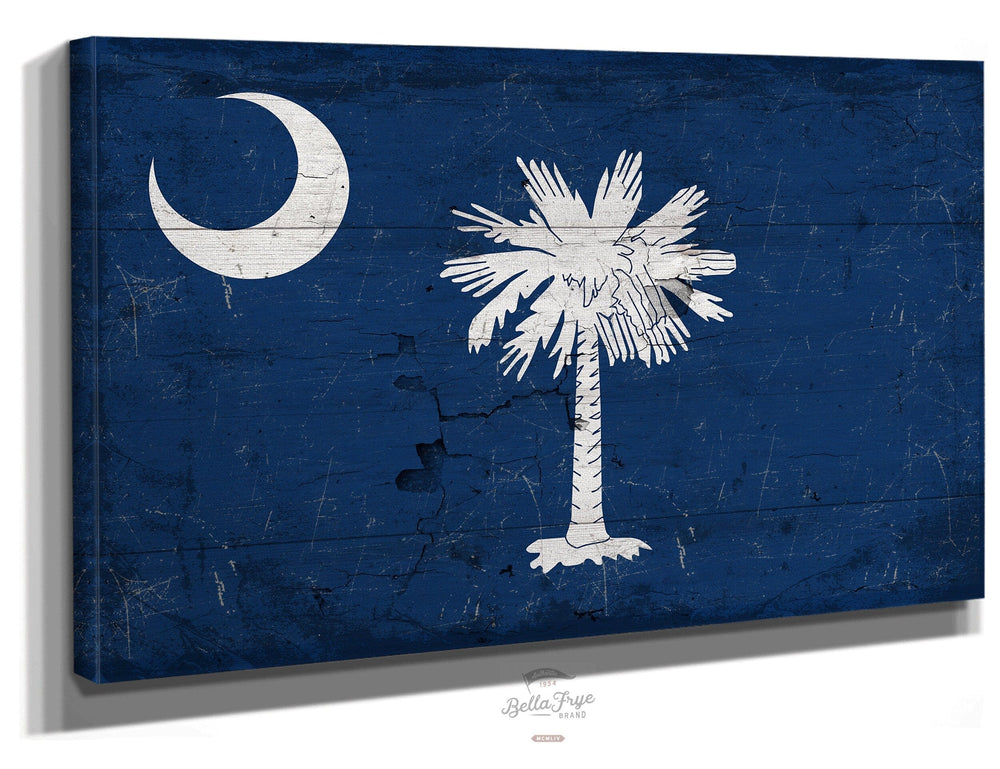 Bella Frye Home & Garden > Decor > Artwork 24" x 18" / Stretched Canvas Wrap South Carolina Flag Wall Art - Vintage State of South Carolina Sign