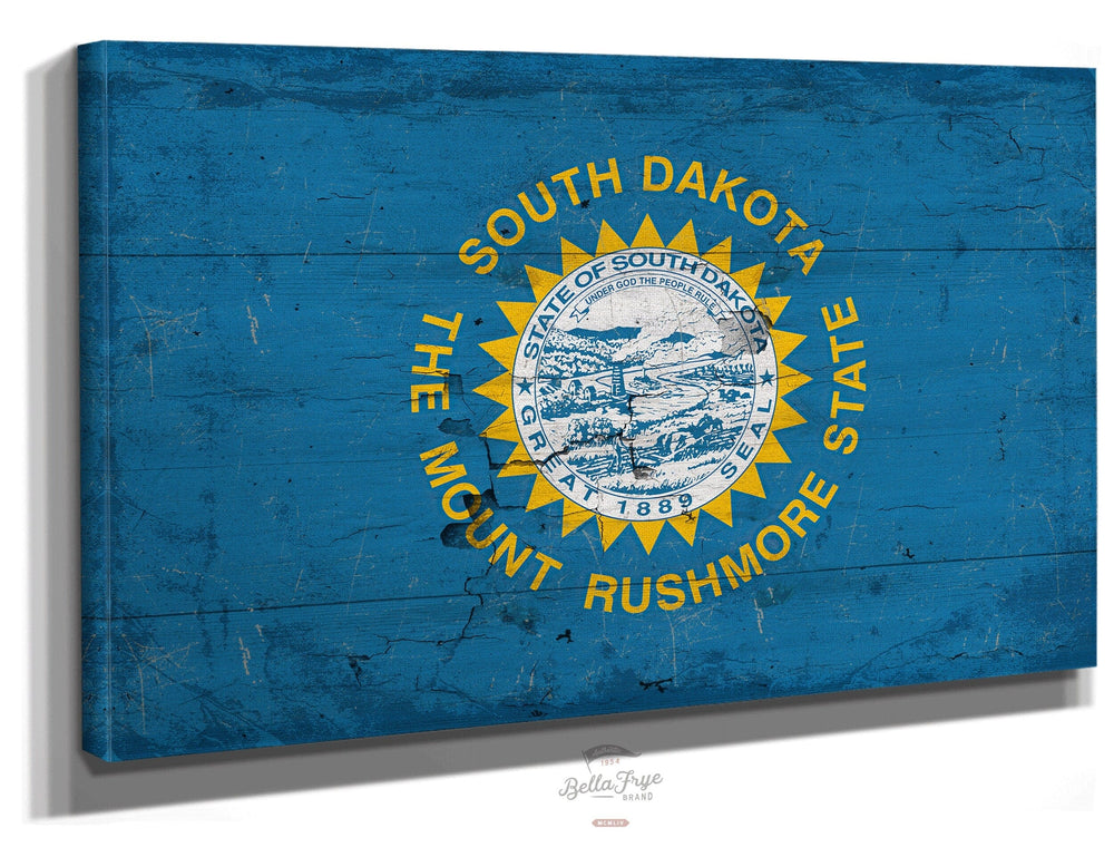 Bella Frye Home & Garden > Decor > Artwork 24" x 18" / Stretched Canvas Wrap South Dakota Flag Wall Art - Vintage State of South Dakota Sign