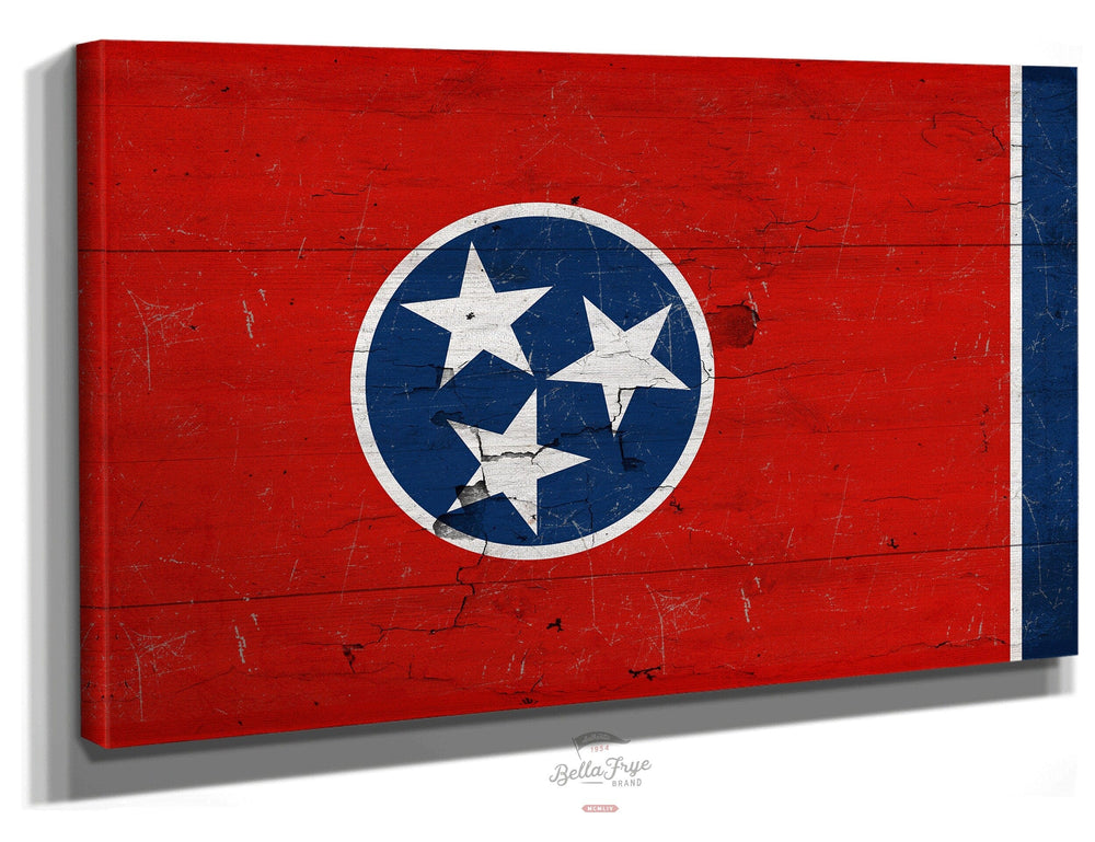 Bella Frye Home & Garden > Decor > Artwork 24" x 18" / Stretched Canvas Wrap Tennessee Flag Wall Art - Vintage State of Tennessee Sign