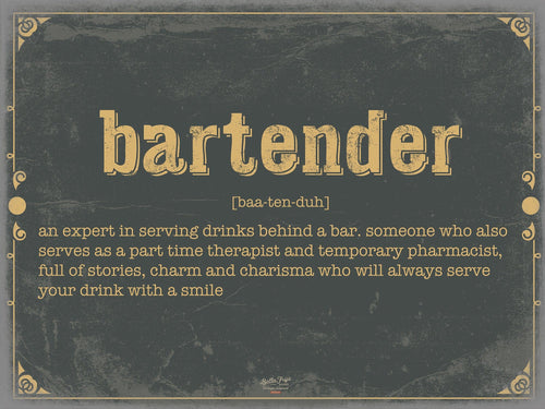 Bella Frye Home & Garden > Decor > Artwork 24" x 18" / Fine Art Paper Bartender Word Definition Wall Art - Gift for Bartender Dictionary Artwork