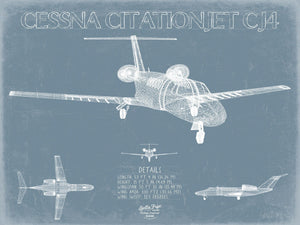 Bella Frye Home & Garden > Decor > Artwork 24" x 18" / Fine Art Paper Cessna Citation CJ4 Aircraft Blueprint Wall Art - Original Airplane Print