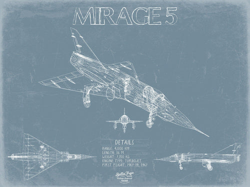 Bella Frye Home & Garden > Decor > Artwork 24" x 18" / Fine Art Paper Dassault Mirage 5 Aircraft Blueprint Wall Art - Original Fighter Plane Print