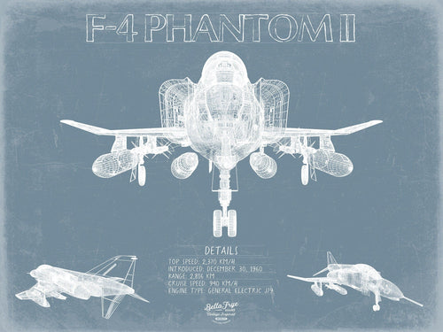 Bella Frye Home & Garden > Decor > Artwork 24" x 18" / Fine Art Paper F-4 Phantom II Aircraft Blueprint Wall Art - Original Fighter Plane Print