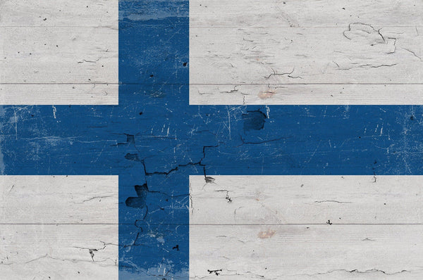 Bella Frye Home & Garden > Decor > Artwork 24" x 18" / Fine Art Paper Finland Flag Wall Art - Vintage Finland Flag Sign Weathered Wood Style on Canvas