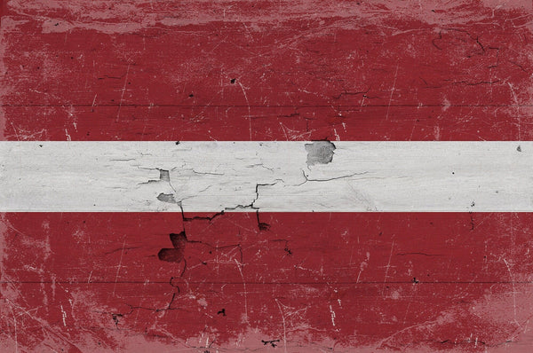 Bella Frye Home & Garden > Decor > Artwork 24" x 18" / Fine Art Paper Latvia Flag Wall Art - Vintage Latvia Flag Sign Weathered Wood Style on Canvas