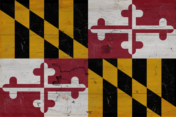 Bella Frye Home & Garden > Decor > Artwork 24" x 18" / Fine Art Paper Maryland Flag Wall Art - Vintage State of Maryland Sign