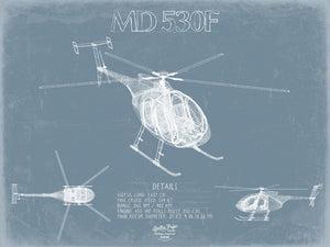 Bella Frye Home & Garden > Decor > Artwork 24" x 18" / Fine Art Paper MD-530F Aircraft Blueprint Wall Art - Original Helicopter Print