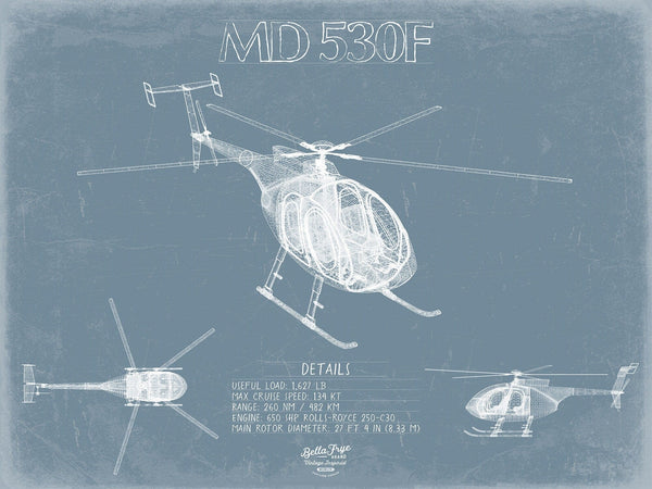 Bella Frye Home & Garden > Decor > Artwork 24" x 18" / Fine Art Paper MD-530F Aircraft Blueprint Wall Art - Original Helicopter Print