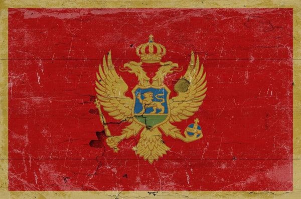 Bella Frye Home & Garden > Decor > Artwork 24" x 18" / Fine Art Paper Montenegro Flag Wall Art - Vintage Montenegro Flag Sign Weathered Wood Style on Canvas