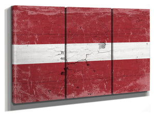 Bella Frye Home & Garden > Decor > Artwork 60" x 40" / 3 Panel Canvas Wrap Latvia Flag Wall Art - Vintage Latvia Flag Sign Weathered Wood Style on Canvas