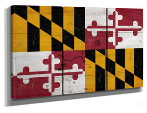 Bella Frye Home & Garden > Decor > Artwork 60" x 40" / 3 Panel Canvas Wrap Maryland Flag Wall Art - Vintage State of Maryland Sign