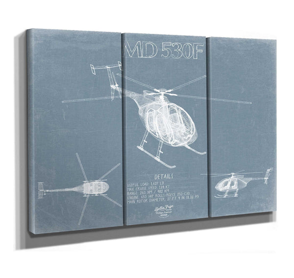 Bella Frye Home & Garden > Decor > Artwork 60" x 40" / 3 Panel Canvas Wrap MD-530F Aircraft Blueprint Wall Art - Original Helicopter Print
