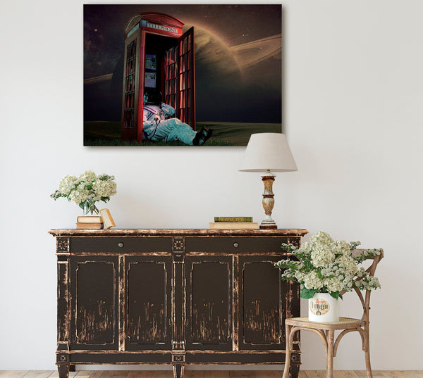 Bella Frye Home & Garden > Decor > Artwork Astronaut on Telephone in Space - Funny SciFi Planet Wall Art