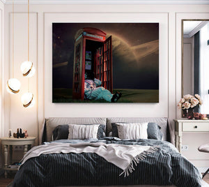 Bella Frye Home & Garden > Decor > Artwork Astronaut on Telephone in Space - Funny SciFi Planet Wall Art
