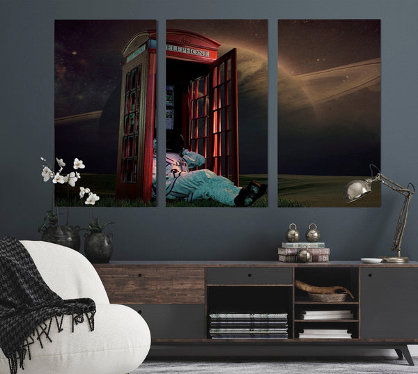 Bella Frye Home & Garden > Decor > Artwork Astronaut on Telephone in Space - Funny SciFi Planet Wall Art