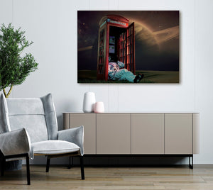 Bella Frye Home & Garden > Decor > Artwork Astronaut on Telephone in Space - Funny SciFi Planet Wall Art