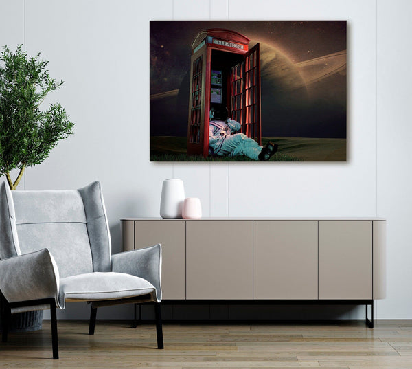 Bella Frye Home & Garden > Decor > Artwork Astronaut on Telephone in Space - Funny SciFi Planet Wall Art