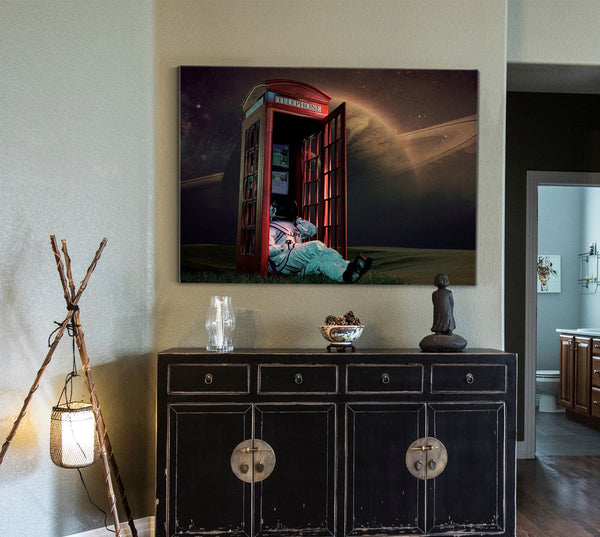 Bella Frye Home & Garden > Decor > Artwork Astronaut on Telephone in Space - Funny SciFi Planet Wall Art