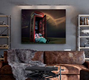 Bella Frye Home & Garden > Decor > Artwork Astronaut on Telephone in Space - Funny SciFi Planet Wall Art