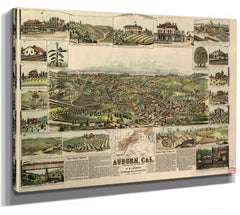 Bella Frye Home & Garden > Decor > Artwork Auburn California Vintage Map Wall Art - Bird's Eye View City Canvas Art