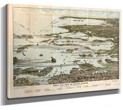 Bella Frye Home & Garden > Decor > Artwork Boston Harbor Vintage Map Wall Art - Bird's Eye View City Canvas Art