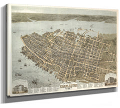 Bella Frye Home & Garden > Decor > Artwork Charleston, South Carolina Vintage Map Wall Art - Bird's Eye View City Canvas Art