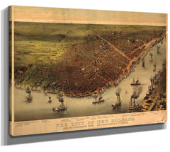 Bella Frye Home & Garden > Decor > Artwork City of New Orleans Vintage Map Wall Art - Bird's Eye View City Canvas Art