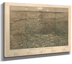 Bella Frye Home & Garden > Decor > Artwork Denver Colorado Vintage Map Wall Art - Bird's Eye View City Canvas Art