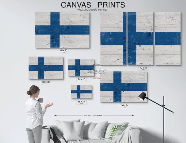 Bella Frye Home & Garden > Decor > Artwork Finland Flag Wall Art - Vintage Finland Flag Sign Weathered Wood Style on Canvas