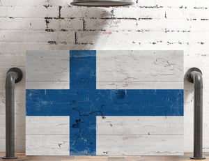 Bella Frye Home & Garden > Decor > Artwork Finland Flag Wall Art - Vintage Finland Flag Sign Weathered Wood Style on Canvas
