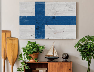 Bella Frye Home & Garden > Decor > Artwork Finland Flag Wall Art - Vintage Finland Flag Sign Weathered Wood Style on Canvas