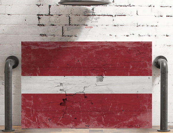 Bella Frye Home & Garden > Decor > Artwork Latvia Flag Wall Art - Vintage Latvia Flag Sign Weathered Wood Style on Canvas