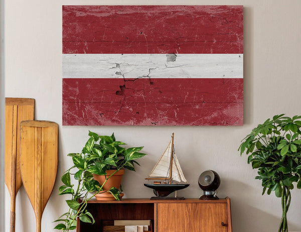 Bella Frye Home & Garden > Decor > Artwork Latvia Flag Wall Art - Vintage Latvia Flag Sign Weathered Wood Style on Canvas