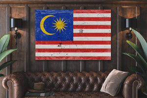 Bella Frye Home & Garden > Decor > Artwork Malaysia Flag Wall Art - Vintage Malaysia Flag Sign Weathered Wood Style on Canvas