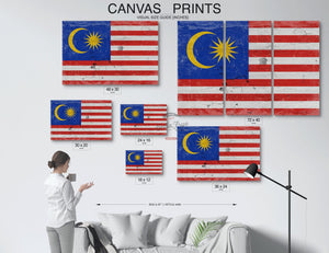 Bella Frye Home & Garden > Decor > Artwork Malaysia Flag Wall Art - Vintage Malaysia Flag Sign Weathered Wood Style on Canvas