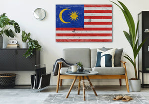 Bella Frye Home & Garden > Decor > Artwork Malaysia Flag Wall Art - Vintage Malaysia Flag Sign Weathered Wood Style on Canvas