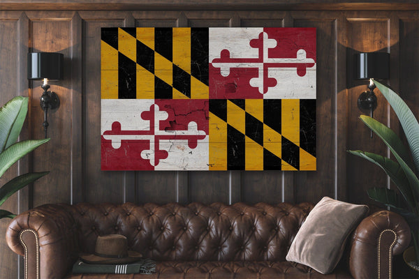 Bella Frye Home & Garden > Decor > Artwork Maryland Flag Wall Art - Vintage State of Maryland Sign