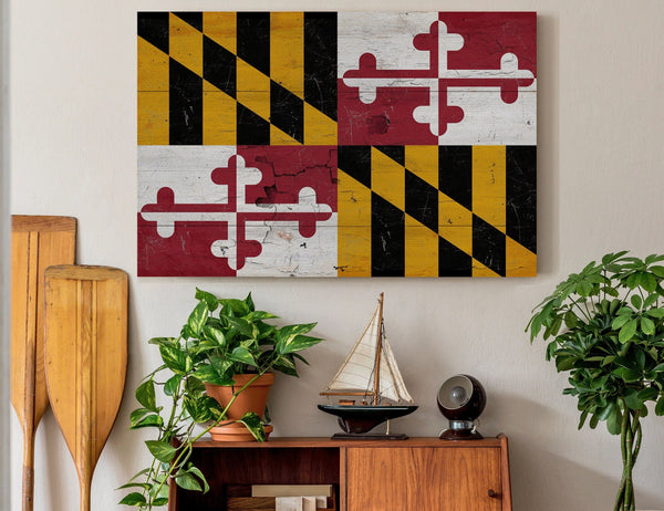 Bella Frye Home & Garden > Decor > Artwork Maryland Flag Wall Art - Vintage State of Maryland Sign
