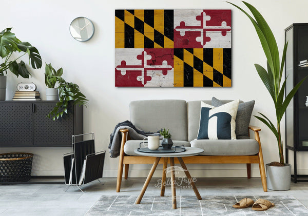Bella Frye Home & Garden > Decor > Artwork Maryland Flag Wall Art - Vintage State of Maryland Sign