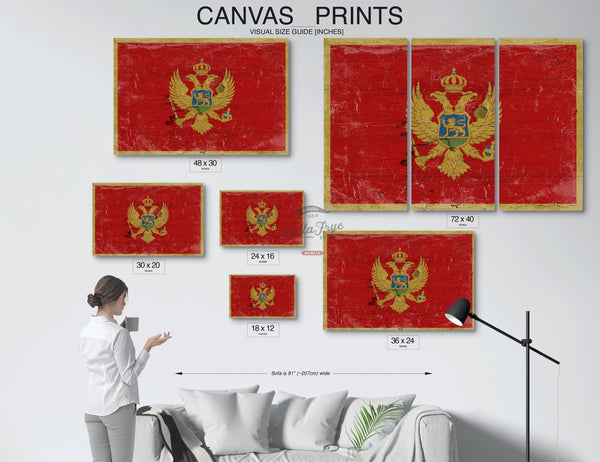 Bella Frye Home & Garden > Decor > Artwork Montenegro Flag Wall Art - Vintage Montenegro Flag Sign Weathered Wood Style on Canvas