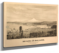 Bella Frye Home & Garden > Decor > Artwork Mount Rainier and New Tacoma Washington Vintage Map Wall Art, Bird's Eye View City Canvas Art