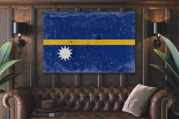 Bella Frye Home & Garden > Decor > Artwork Nauru Flag Wall Art - Vintage Nauru Flag Sign Weathered Wood Style on Canvas