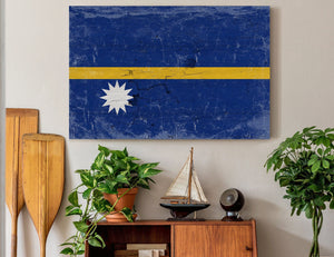 Bella Frye Home & Garden > Decor > Artwork Nauru Flag Wall Art - Vintage Nauru Flag Sign Weathered Wood Style on Canvas