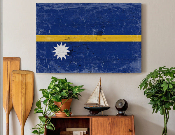 Bella Frye Home & Garden > Decor > Artwork Nauru Flag Wall Art - Vintage Nauru Flag Sign Weathered Wood Style on Canvas