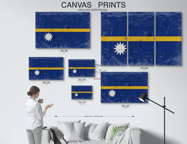 Bella Frye Home & Garden > Decor > Artwork Nauru Flag Wall Art - Vintage Nauru Flag Sign Weathered Wood Style on Canvas