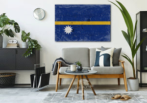 Bella Frye Home & Garden > Decor > Artwork Nauru Flag Wall Art - Vintage Nauru Flag Sign Weathered Wood Style on Canvas