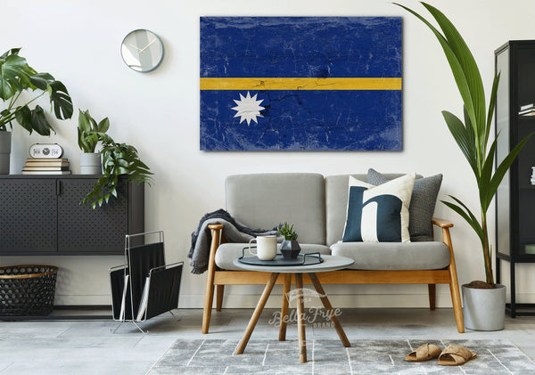 Bella Frye Home & Garden > Decor > Artwork Nauru Flag Wall Art - Vintage Nauru Flag Sign Weathered Wood Style on Canvas
