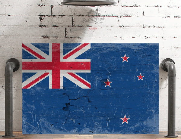 Bella Frye Home & Garden > Decor > Artwork New Zealand Flag Wall Art - Vintage New Zealand Flag Sign Weathered Wood Style on Canvas