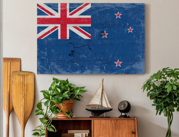 Bella Frye Home & Garden > Decor > Artwork New Zealand Flag Wall Art - Vintage New Zealand Flag Sign Weathered Wood Style on Canvas
