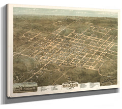 Bella Frye Home & Garden > Decor > Artwork Raleigh North Carolina Vintage Map Wall Art - Bird's Eye View City Canvas Art